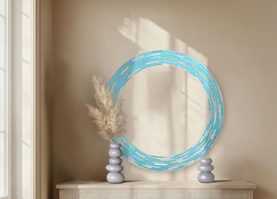Head West Sea Glass 2 Tile Framed Round Wall Vanity Mirror - 30" x 30"